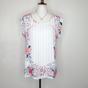 DR2 Striped Floral Feminine Pull-over Career or Casual Top, Size S